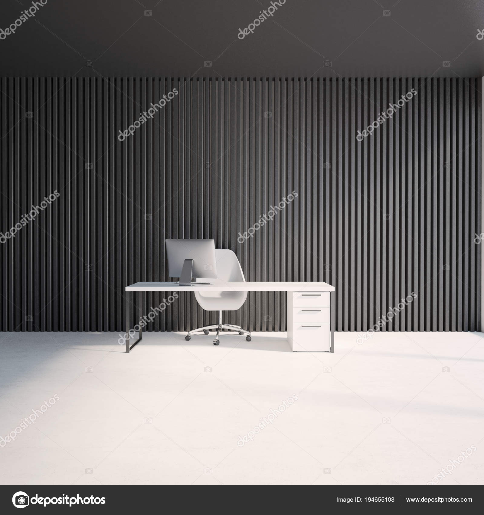 Black Wooden Wall Luxury Ceo Office Interior Stock Photo