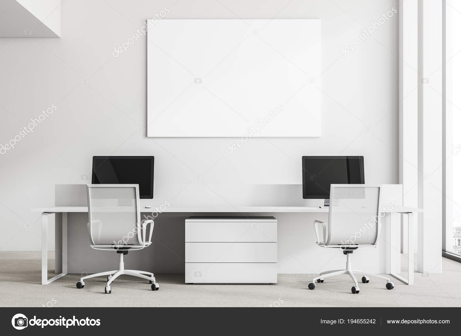 White wall office, front view, poster Stock Photo by ©denisismagilov