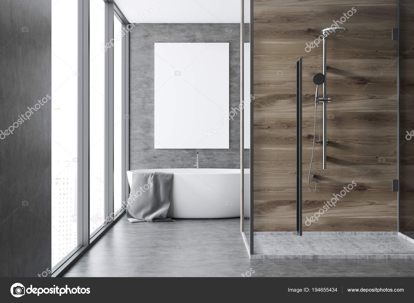 Cemento e legno bagno interno, doccia — foto stock © denisismagilov ... Un pavimento di cemento o legno