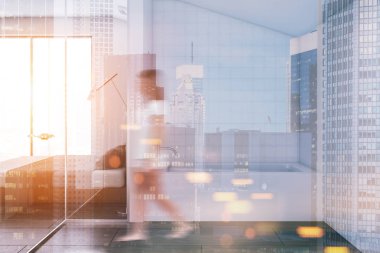 Lüks beyaz banyo iç, yatak odası bulanıklık