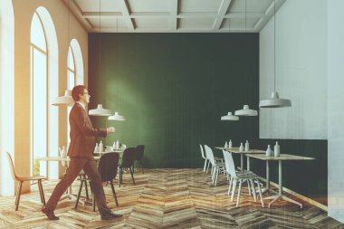 Yeşil ve beyaz Cafe iç tonda