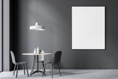 Koyu gri kafe iç, çerçeveli poster