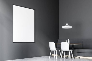 Koyu gri café köşesi, çerçeveli poster