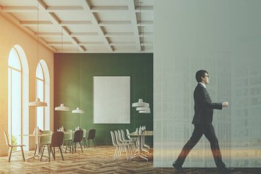 Kafe iç, beyaz ve yeşil tonlu