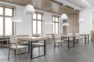 İç ahşap ve beyaz Bar, yan görünüm