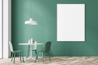 Yeşil ve beyaz Cafe iç, çerçeveli poster