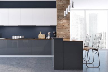 Loft siyah mutfak iç yakın çekim