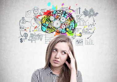 Dalgın genç kadın portre, iş fikri