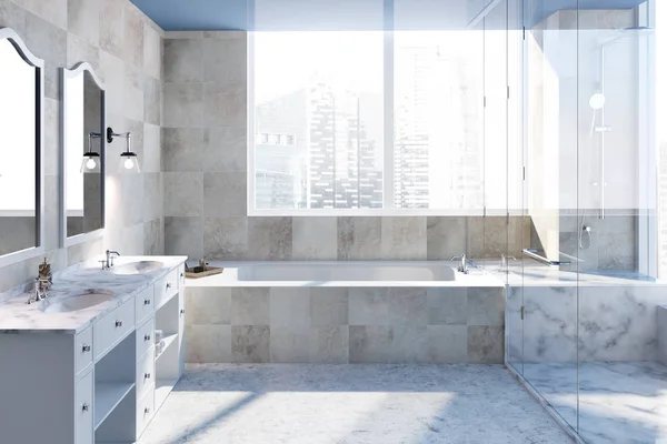 Beige tiles bathroom interior — Stock Photo, Image