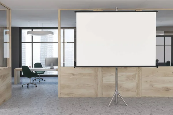 Wooden wall office lobby, projector screen — Stock Photo, Image