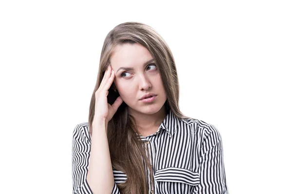 Retrato de mulher jovem pensativo, isolado — Fotografia de Stock