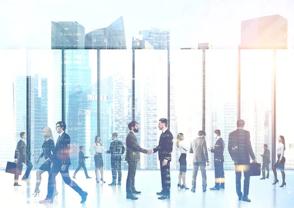 Företag personer silhuetter, moderna stadsbild — Stockfoto