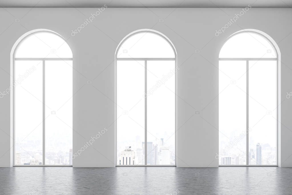 White arched windows empty room interior