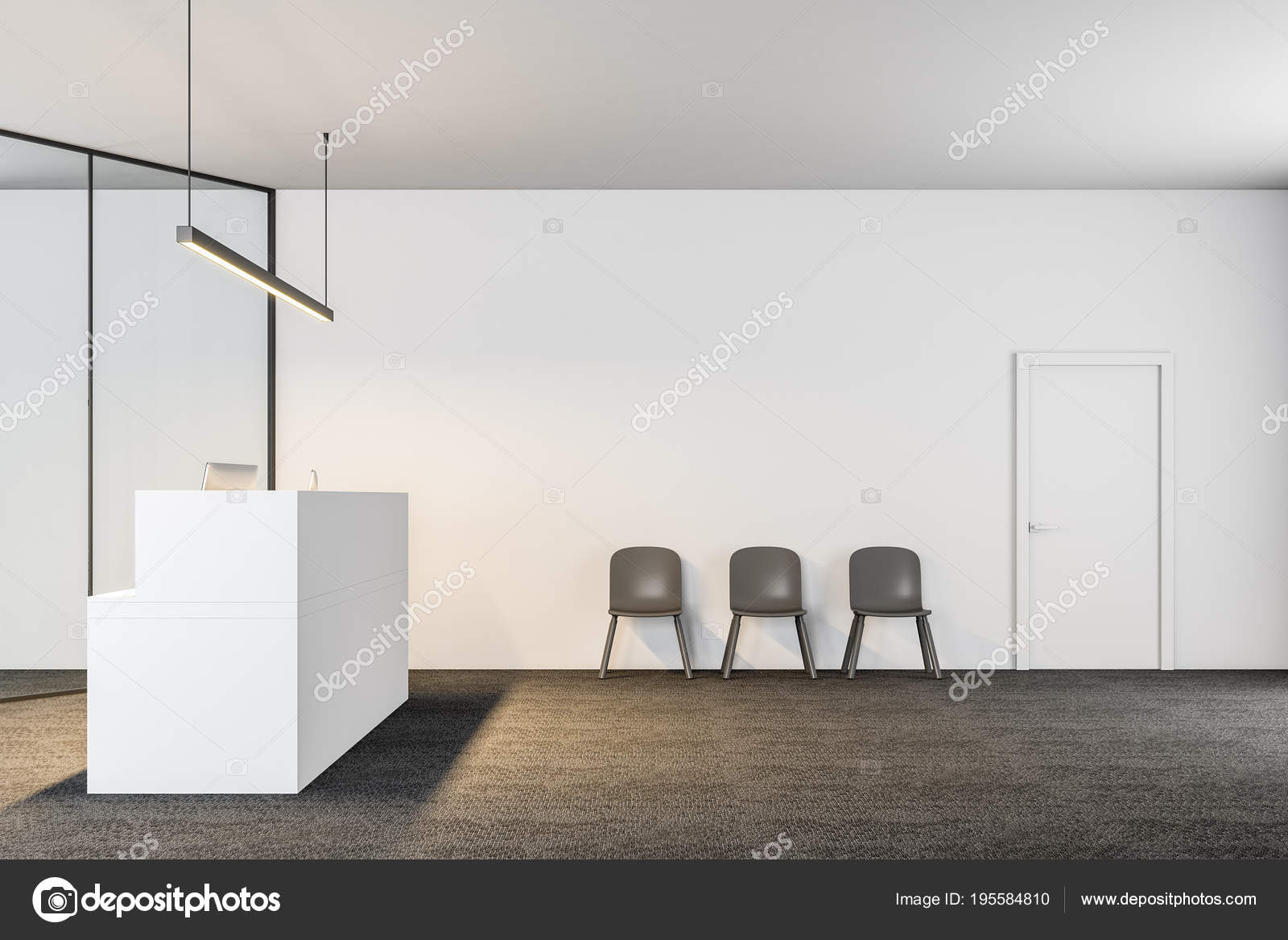 Modern Office Lobby White Reception Side View Stock Photo