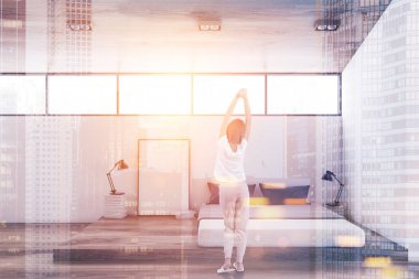 Beyaz duvar yatak odası iç tonda posteri ile