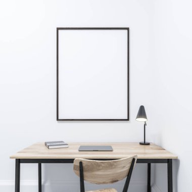 Beyaz ev ofis, çerçeveli poster minimalizm