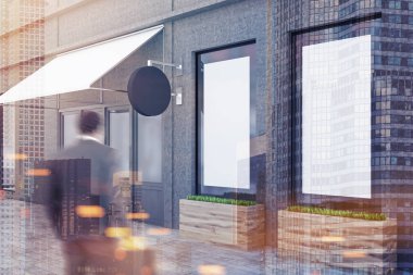 Adamın yanına bir posteri ile beton duvar Restoran