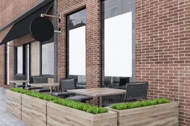 Tuğla Restoran dış boş posterler, yan görünüm