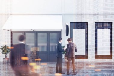 Beyaz duvar modern restoran poster, insanlar ile