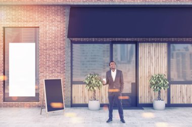 Afro-Amerikan adamın yanına bir Restoran, alay