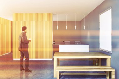 Rustik mutfak iç, çerçeve poster, işadamı