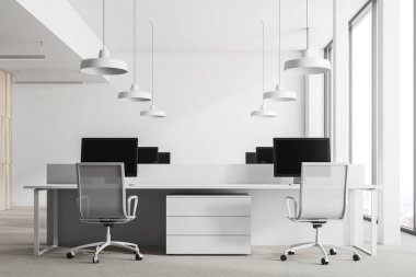 Loft beyaz ofis iç, önden görünüm