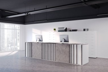 Beyaz ofis köşe, taş Resepsiyon Masa
