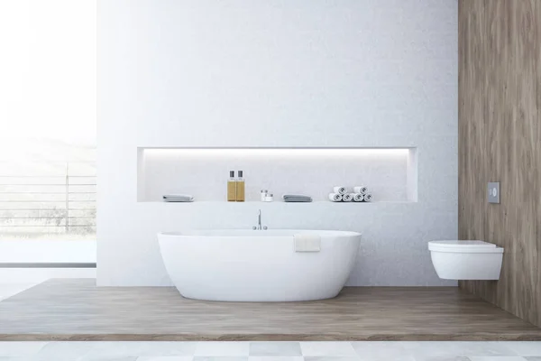 Diseño de baño blanco y madera — Foto de Stock