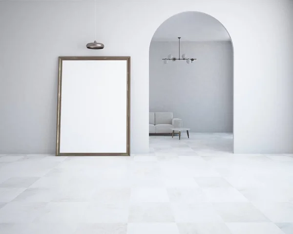 Soggiorno minimalismo bianco, porta a baldacchino — Foto Stock