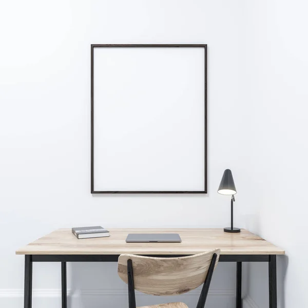 Home office bianco, minimalismo poster incorniciato — Foto Stock