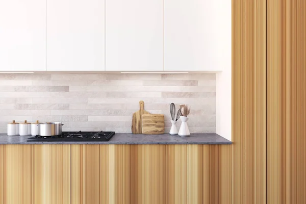 Wooden kitchen with a bar, a close up — Stock Photo, Image