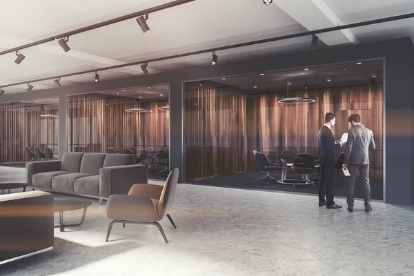 Luxe kantoor lobby, donker hout vergaderzaal toned — Stockfoto