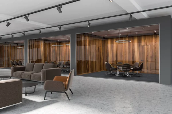 Luxury office lobby, dark wood meeting room — Stock Photo, Image