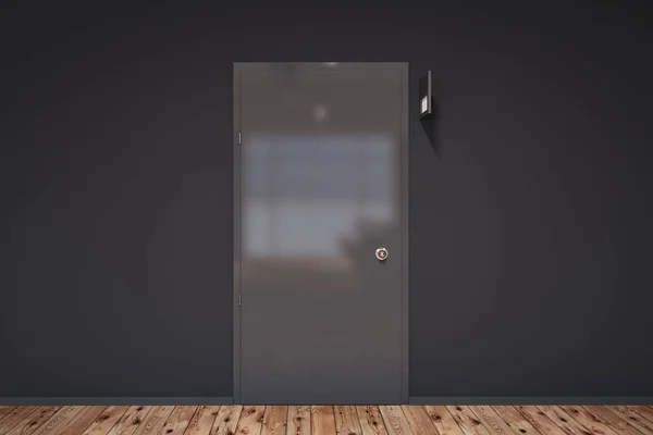 Geschlossene Tür in einem grauen Wandraum — Stockfoto