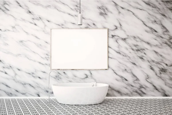 Beyaz lüks mermer banyo, küvet ve poster — Stok fotoğraf