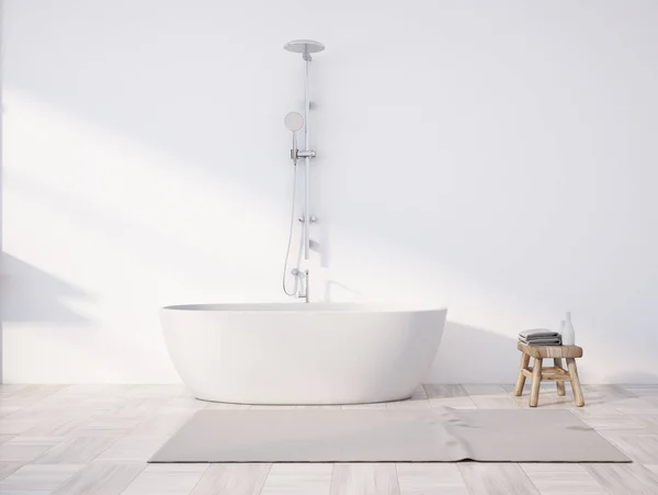 White bathtub with a shower, minimalism — Stock Photo, Image