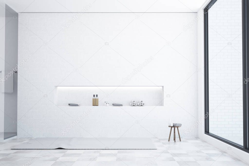 Luxury white bathroom interior, loft
