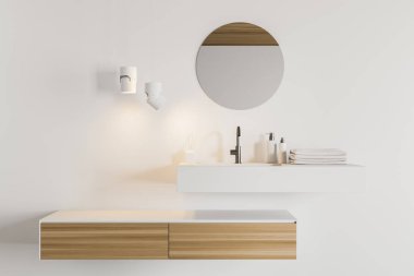 Beyaz banyoda lavabo yakın çekim