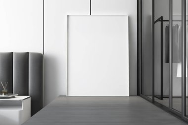 Yatak odasının zeminine afiş asın.