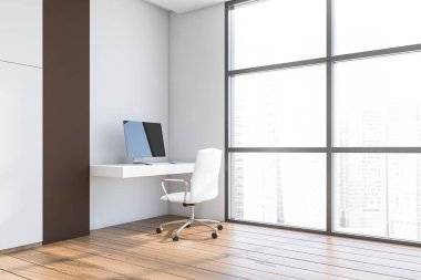 Beyaz ve kahverengi ofis köşesi