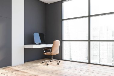 Gri ve beyaz ofis köşesi