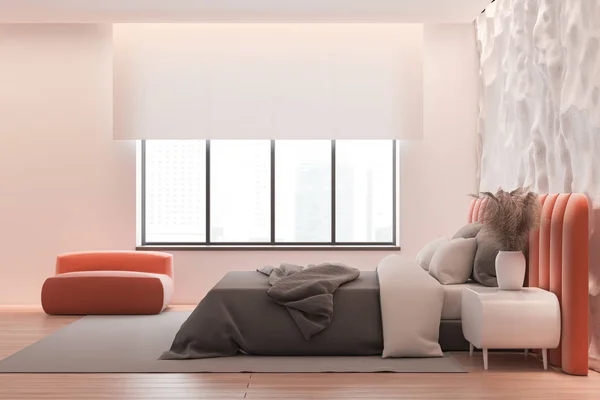 Белый и розовый интерьер спальни — стоковое фото