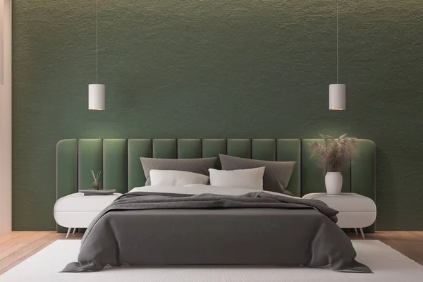 어두운 녹색의 마스터 침실 내부 — 스톡 사진