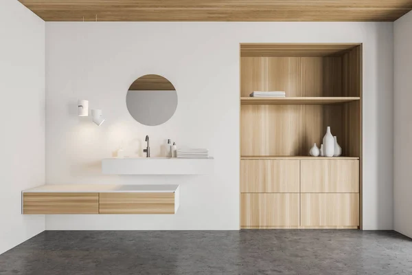 Vitt badrum interiör med handfat och skåp — Stockfoto