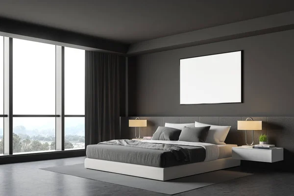Dark gray bedroom corner with poster — Stock Photo, Image