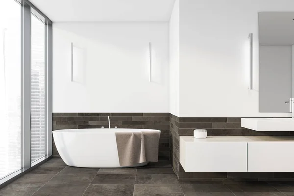 White and gray bathroom interior, tub and sink — Stock Photo, Image