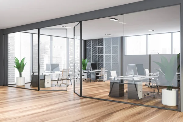 Gray and metal open space office corner — 스톡 사진