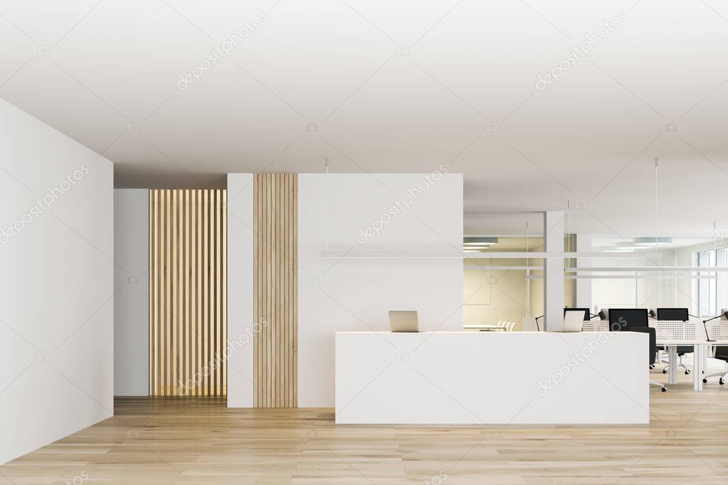 White reception desk in modern office