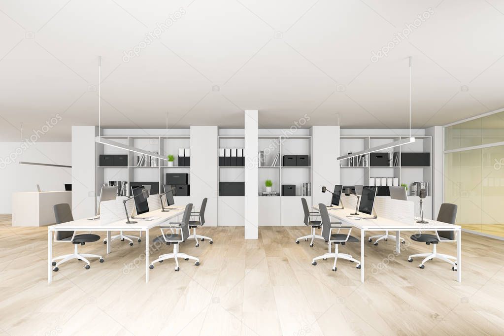 Side view of white open space office