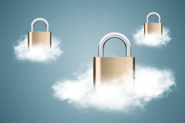 Three clouds with padlocks, data protection clipart